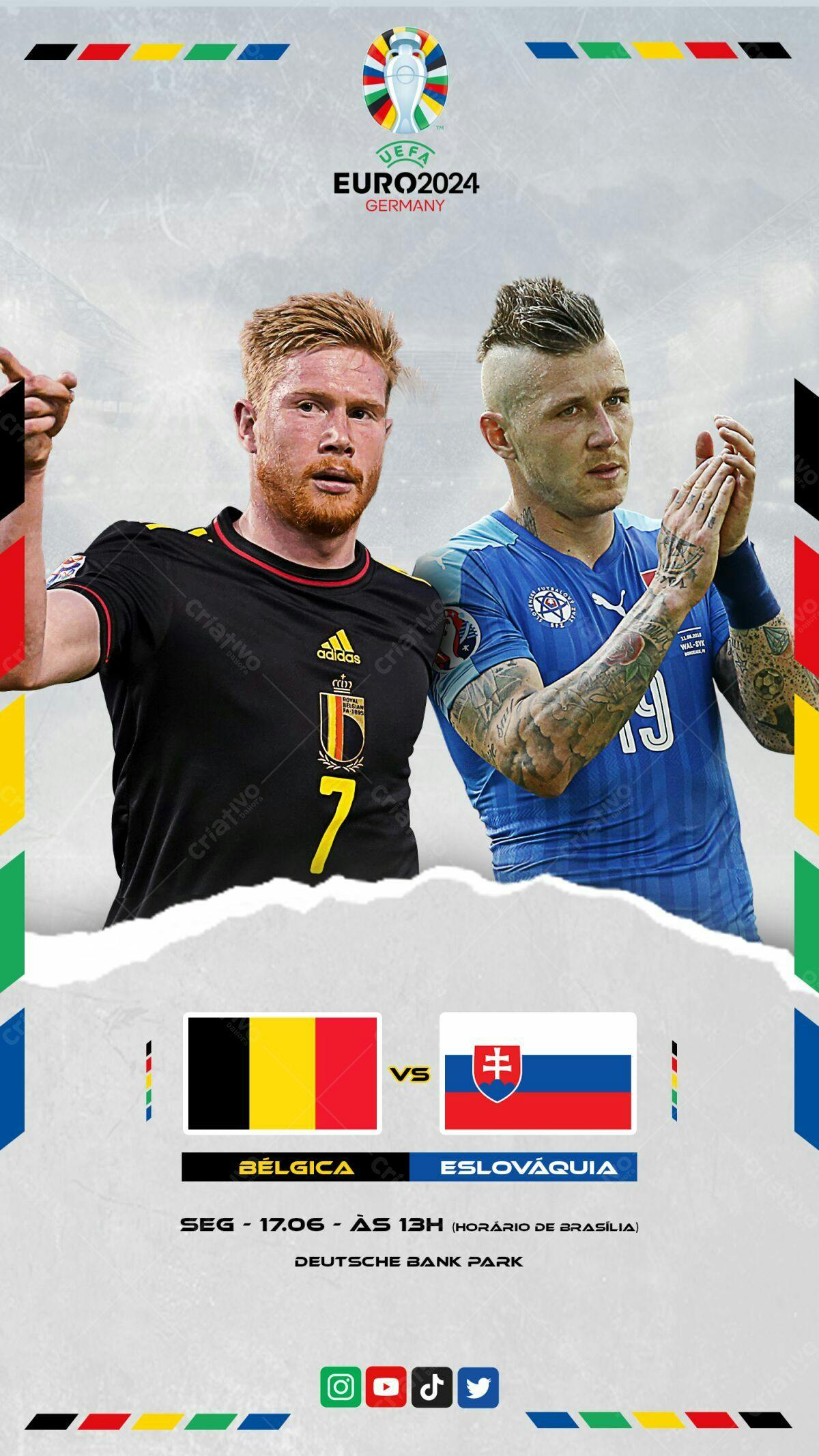 Flyer Bélgica x Eslováquia Euro2024 PSD Editável