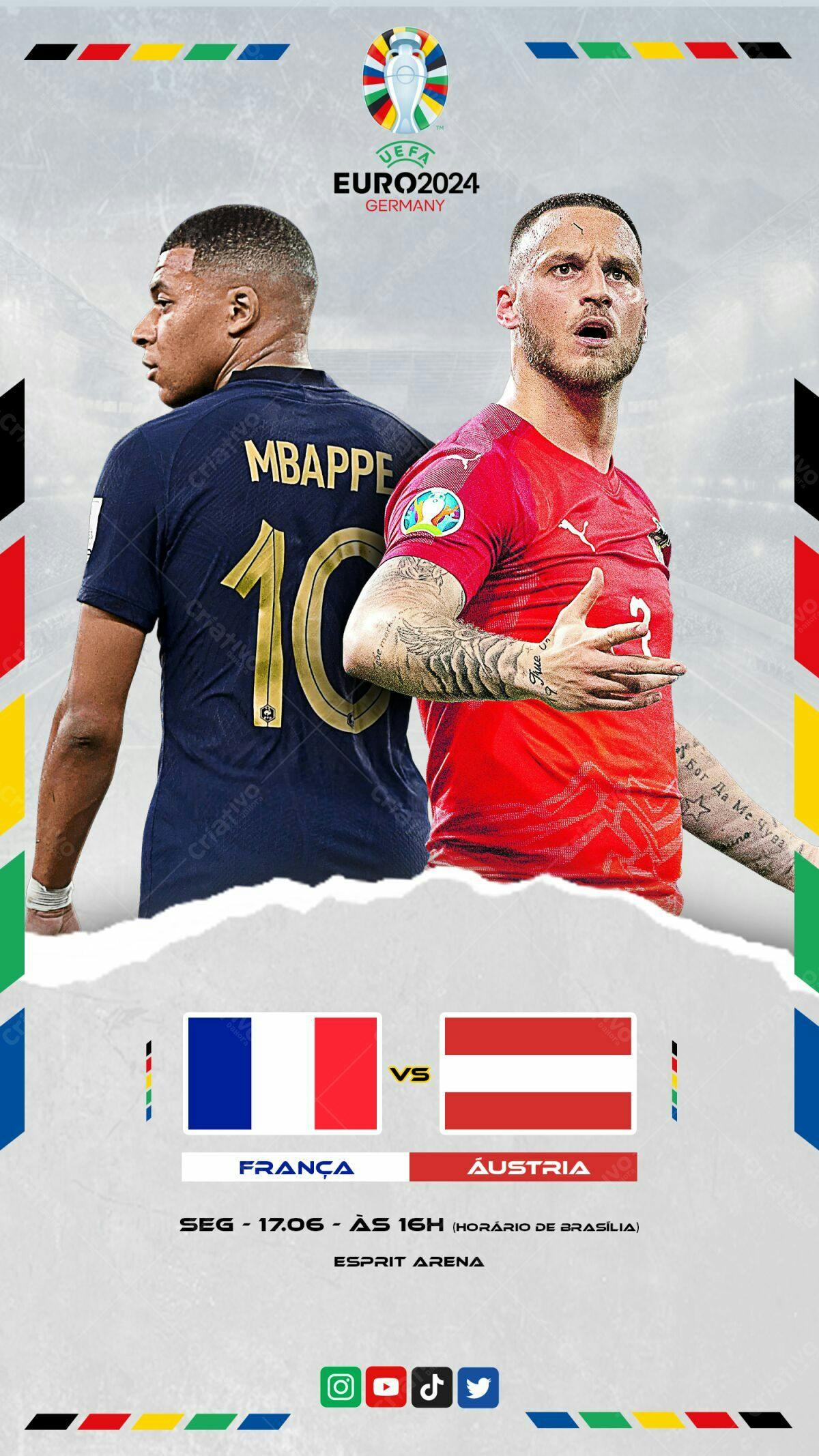 Flyer França x Áustria Euro2024 PSD Editável