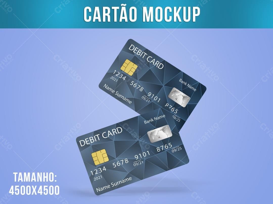 Mockup Realista de Cartão de Débito Azul Escuro
