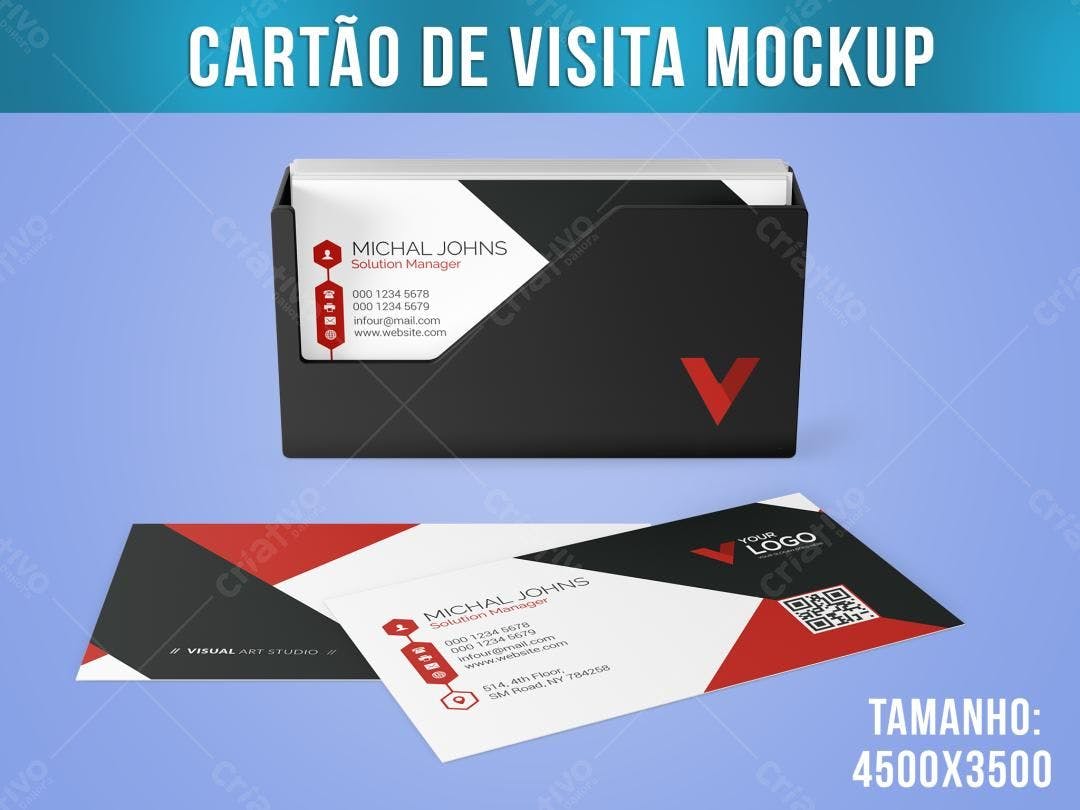 Mockup Cartão de Visita Moderno: Preto, Vermelho e Branco