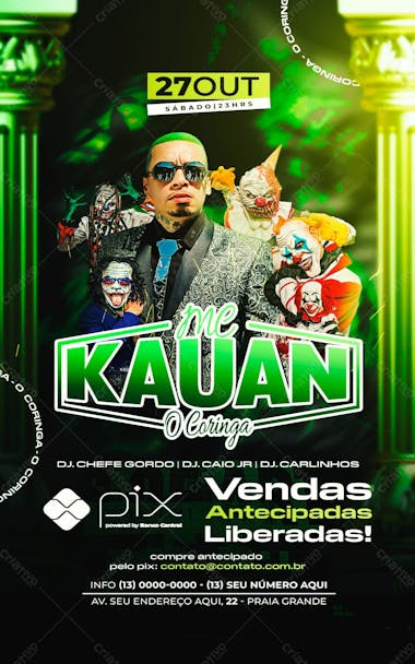 Flyer baile funk mc kauan o coringa story