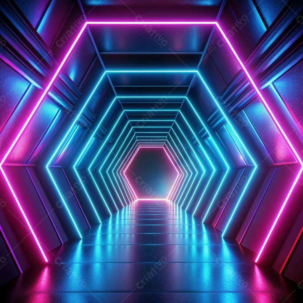 Túnel Neon Rosa e Azul Hexagonal