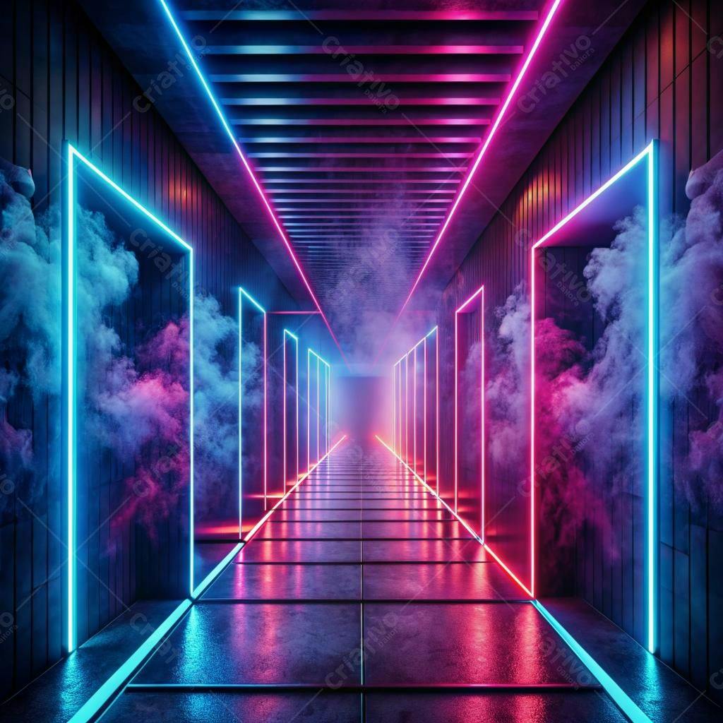 Corredor Neon Rosa e Azul com fumaça
