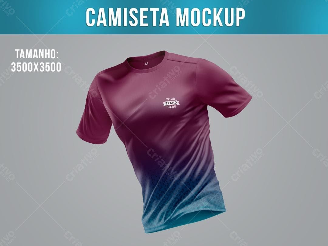 Mockup Camiseta Esportiva: Degradê Vermelho e Azul