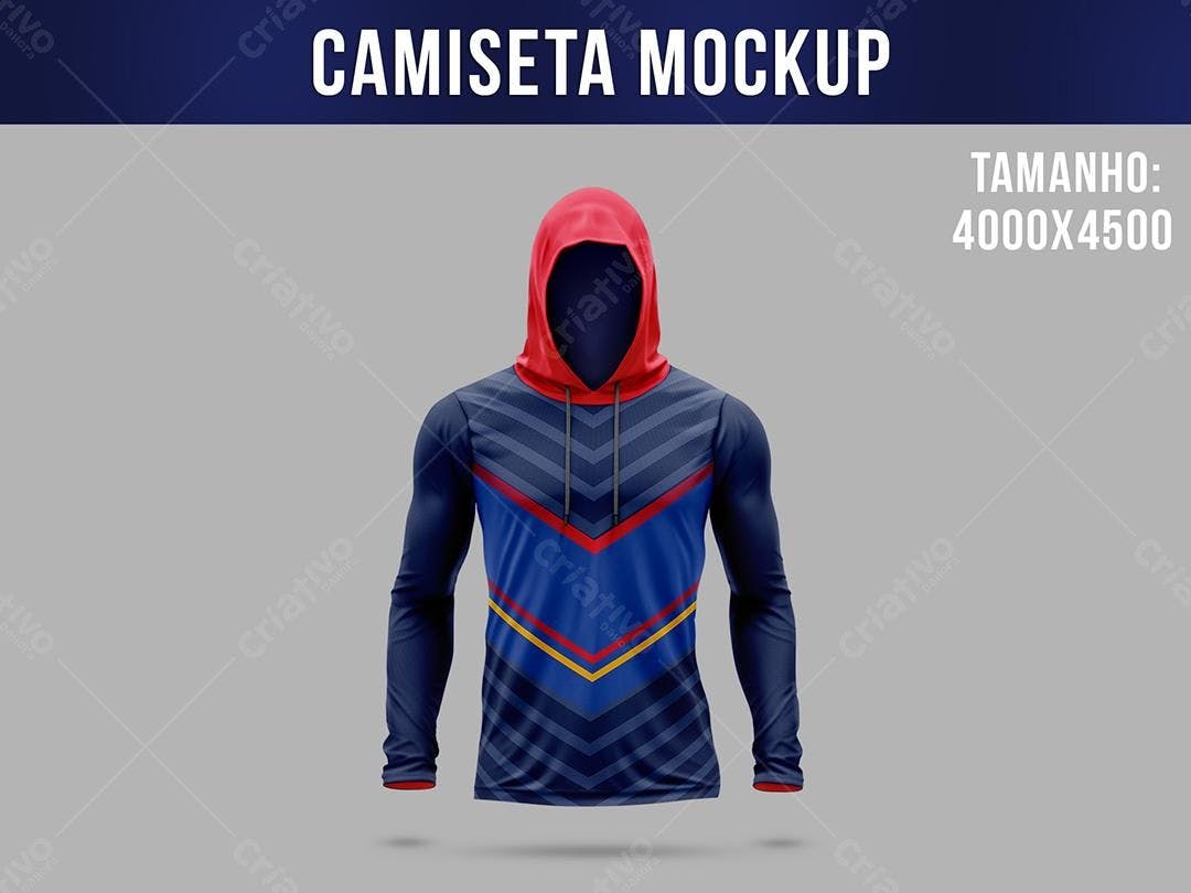Mockup Camiseta Hoodie Azul e Vermelho - Estilo Esportivo