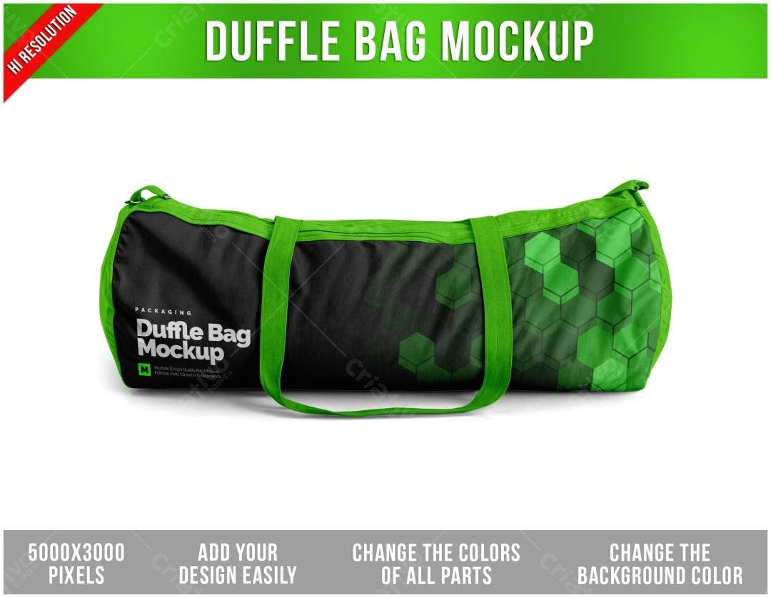 Mockup Bolsa de Ginástica Verde e Preta - Design Moderno