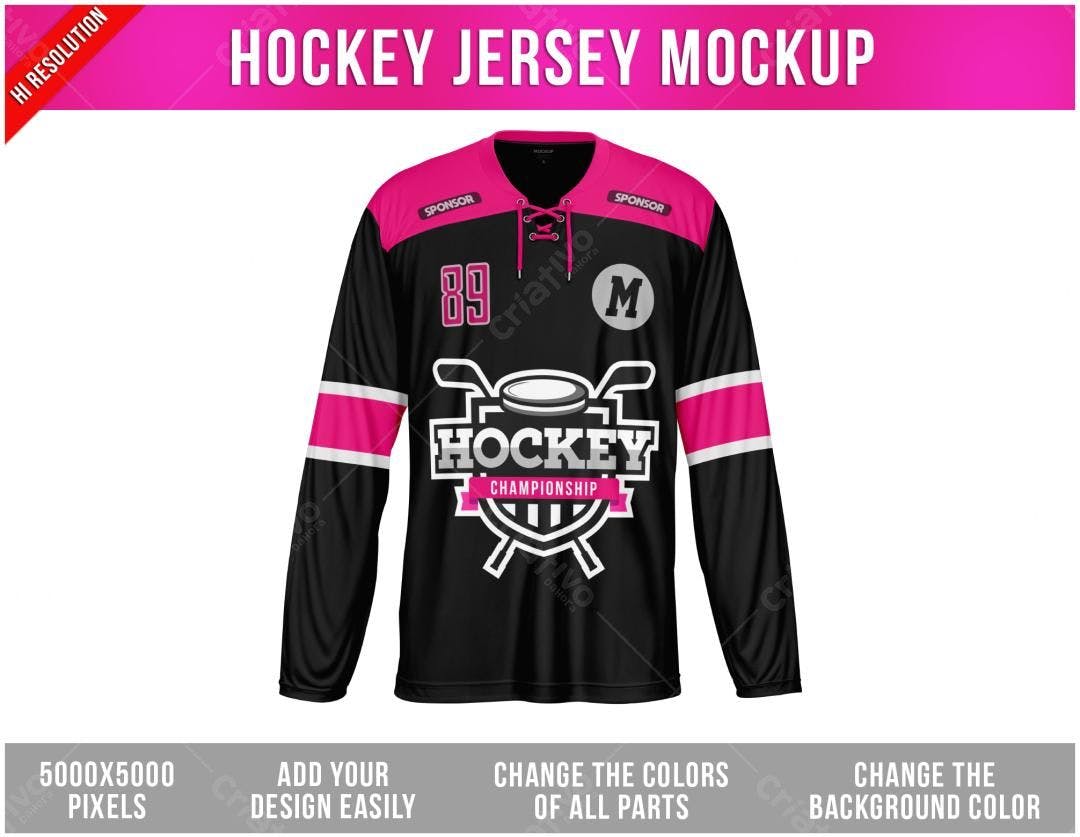 Mockup Camiseta Hóquei: Design Preto e Rosa