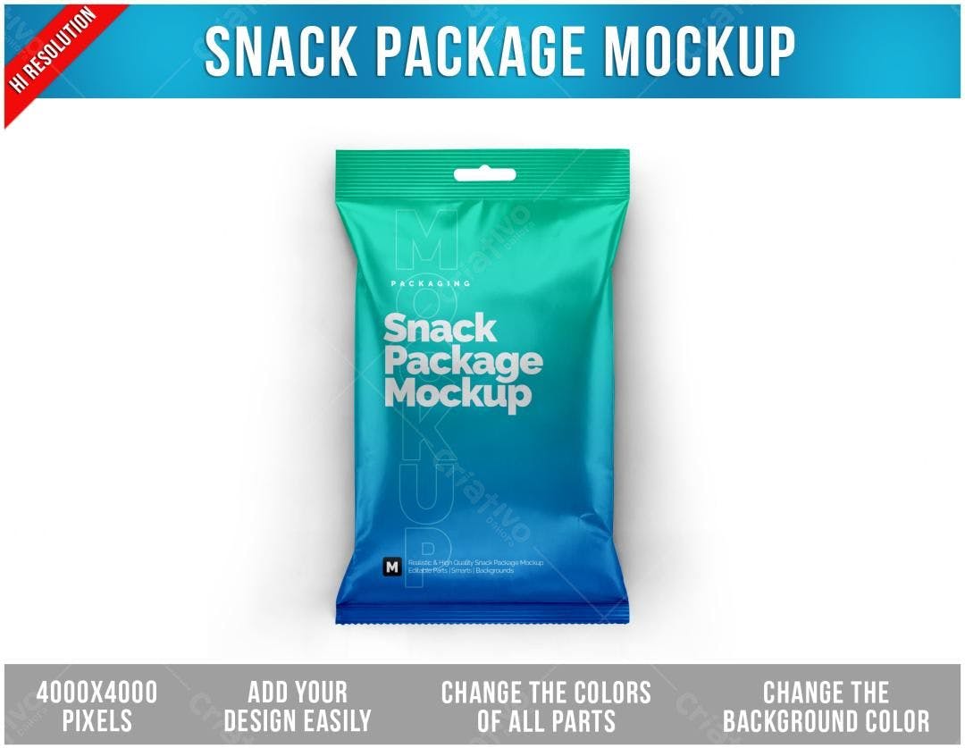 Mockup de Embalagem para Snacks: Azul e Verde