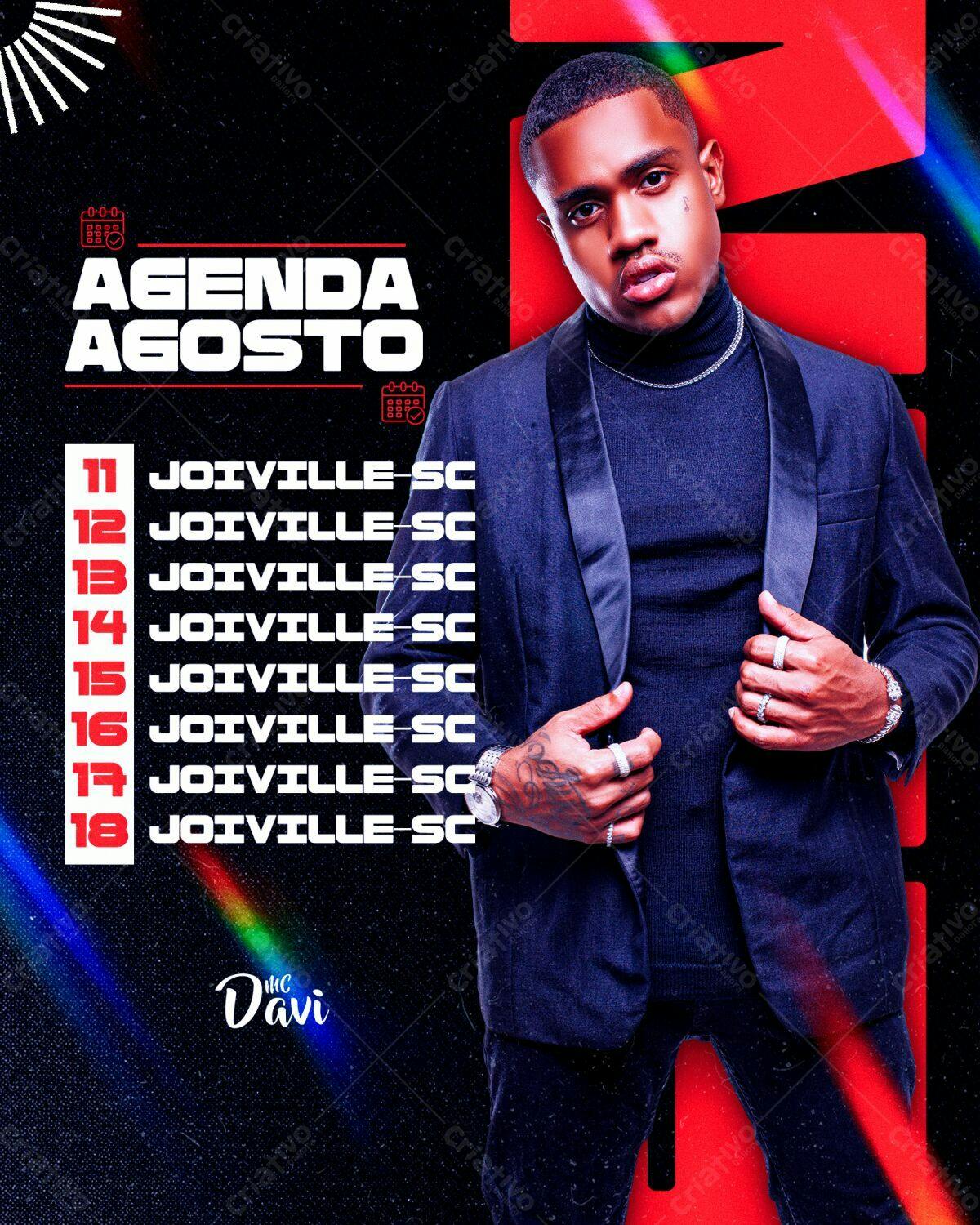Flyer Agenda Agosto MC Davi PSD Editável