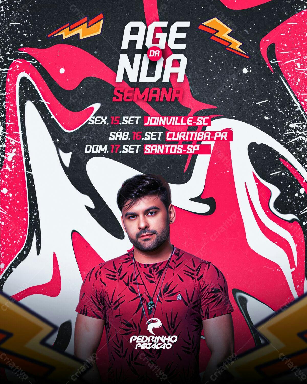 Flyer Agenda da Semana - Shows Pedrinho Pegacão PSD Editável