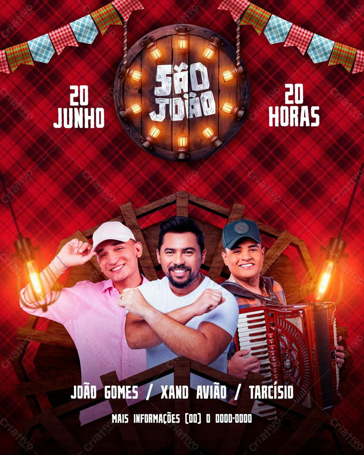 Flyer Festa Junina com João Gomes, Xand Avião e Tarcísio PSD Editável