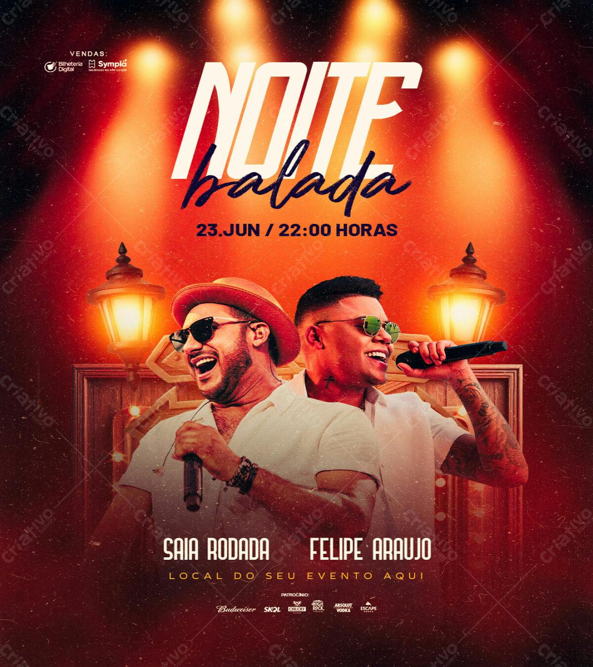 Flyer Noite Balada com Saia Rodada e Felipe Araujo PSD Editável