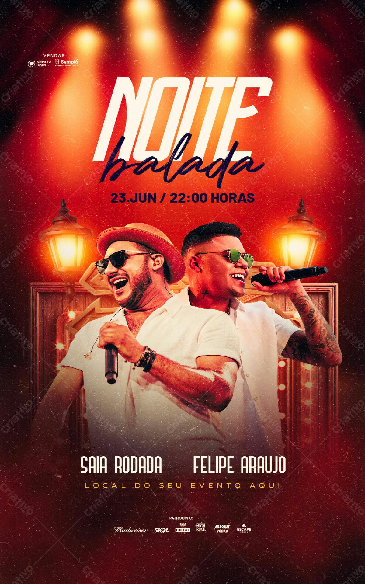 Flyer Noite Balada com Saia Rodada e Felipe Araújo PSD Editável