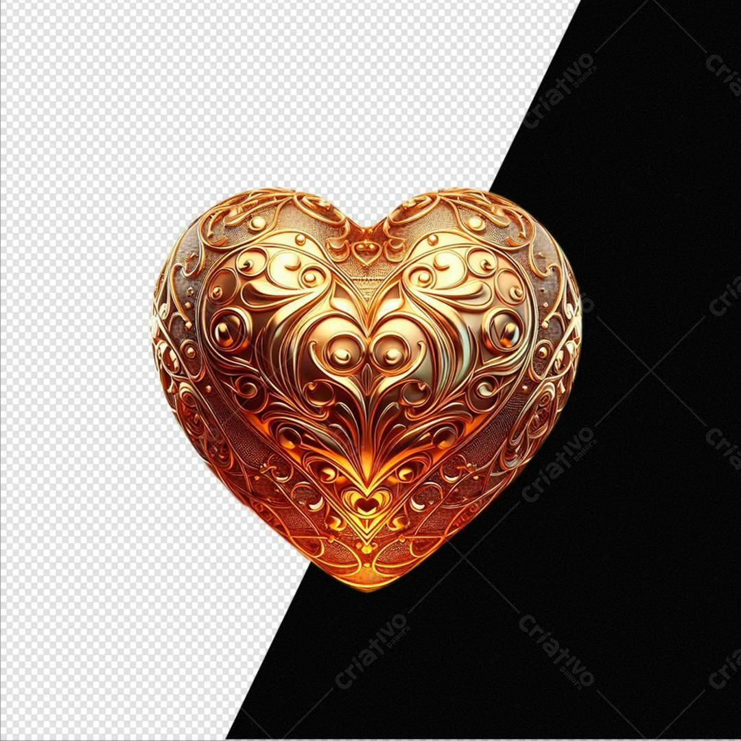 Icone Dia dos Namorados Coração Dourado PNG com fundo transparente