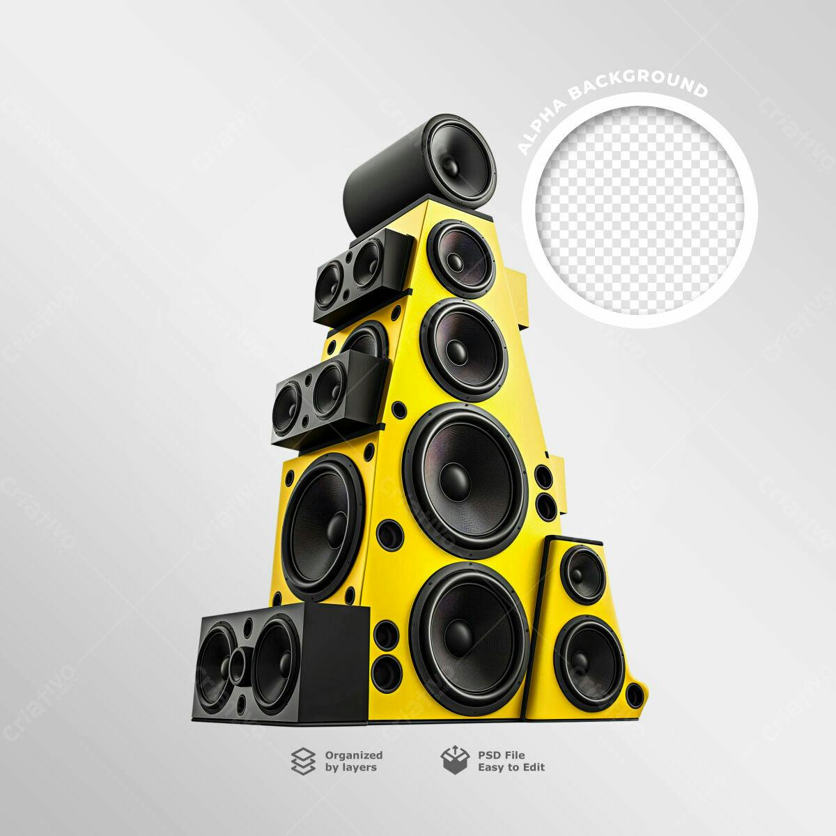 Mockup de Sistema de Som Amarelo e Preto PSD Editável
