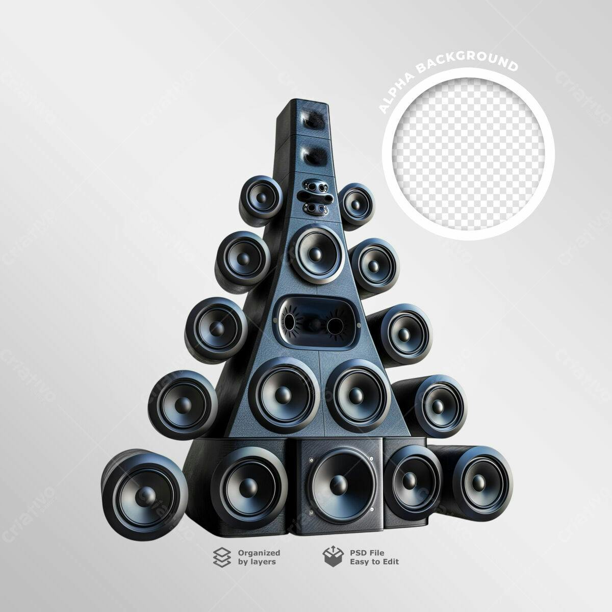 Mockup de Sistema de Som Gigante em Formato de Árvore de Natal PSD Editável
