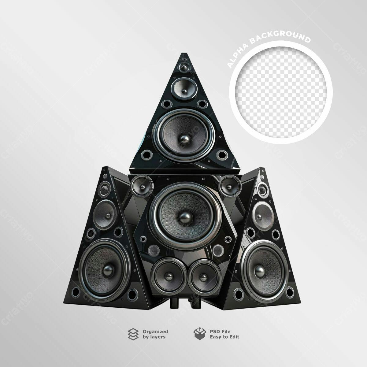 Mockup de Caixas de Som Triangulares em Preto PSD Editável