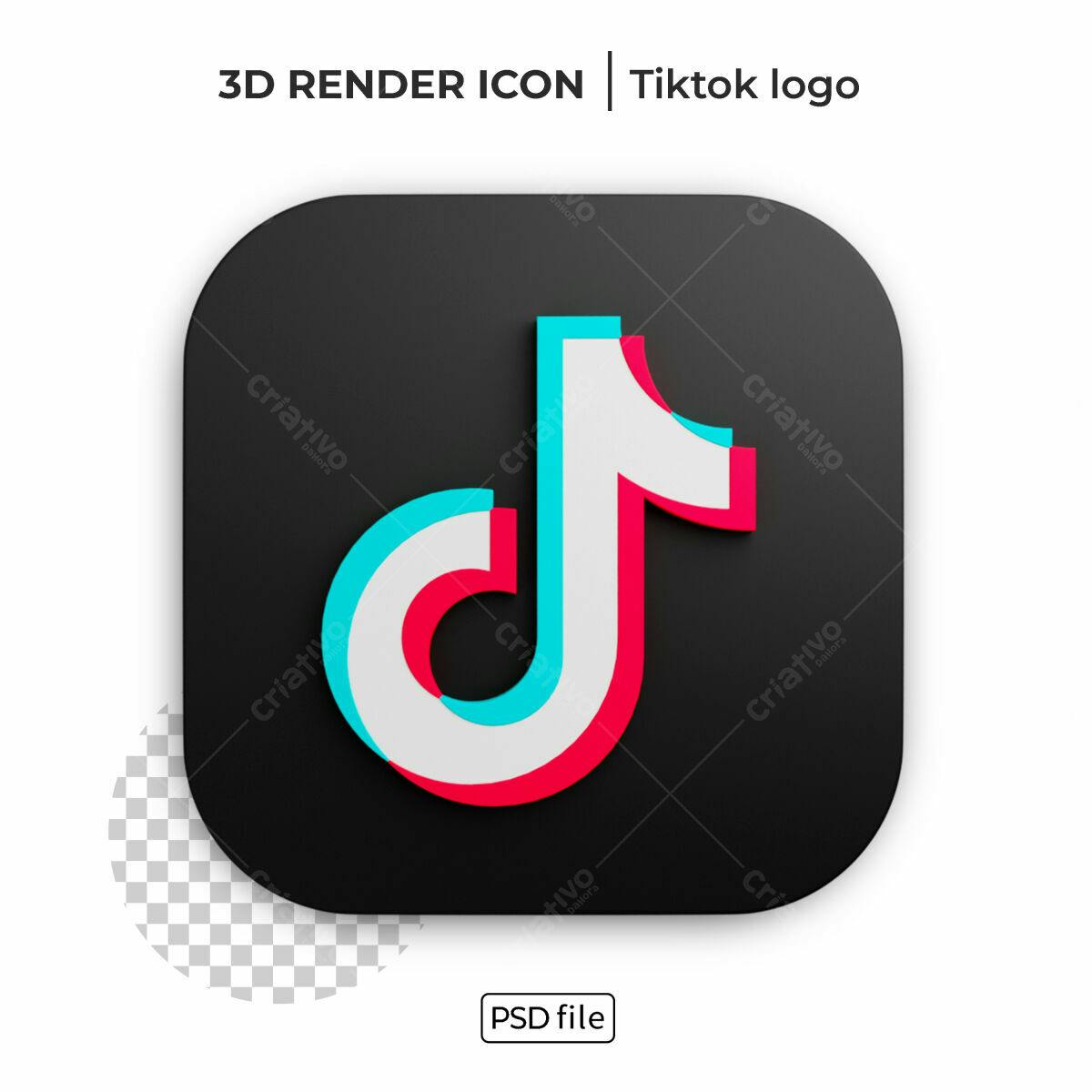 Ícone TikTok 3D renderizado PSD Editável