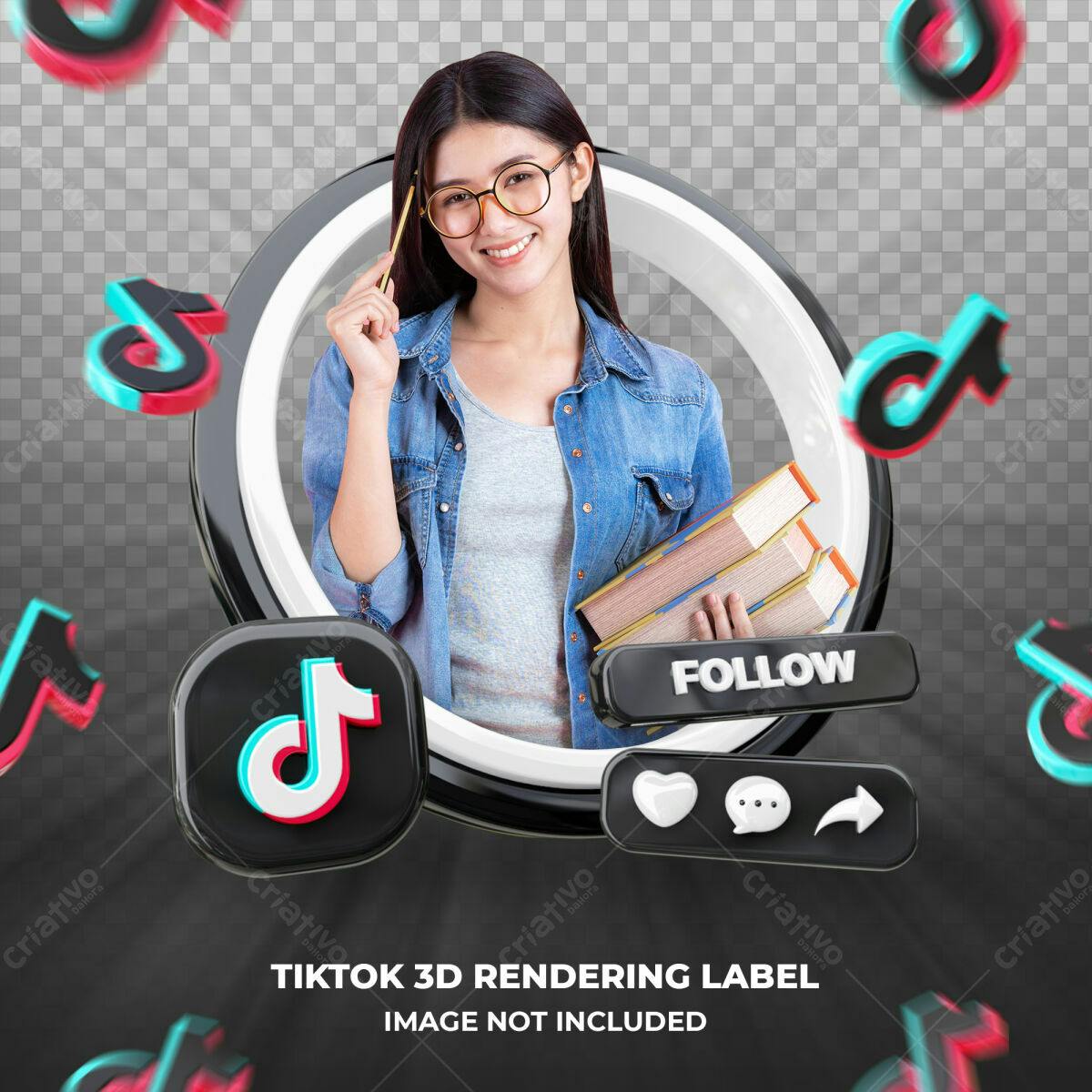Label TikTok 3D PSD Editável para Redes Sociais