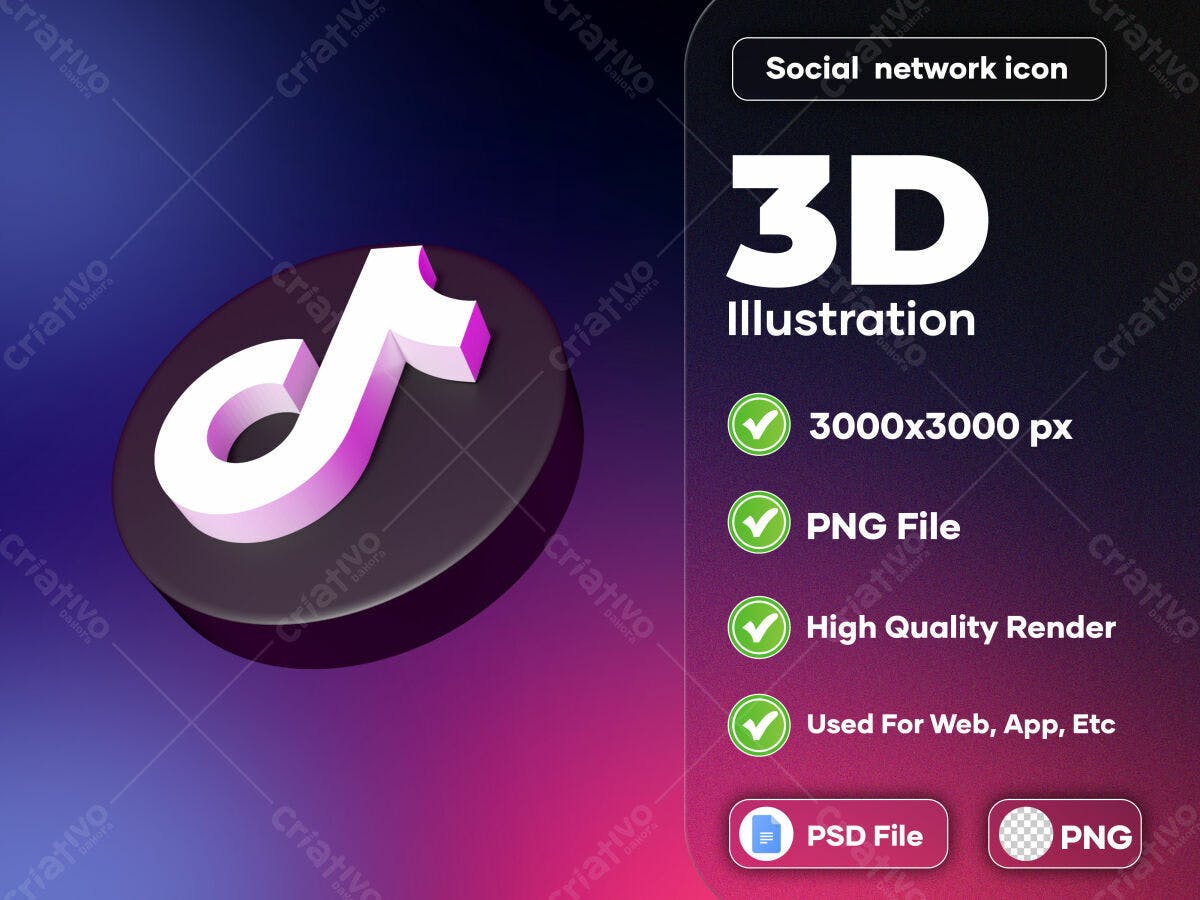 Ícone TikTok 3D PSD Editável