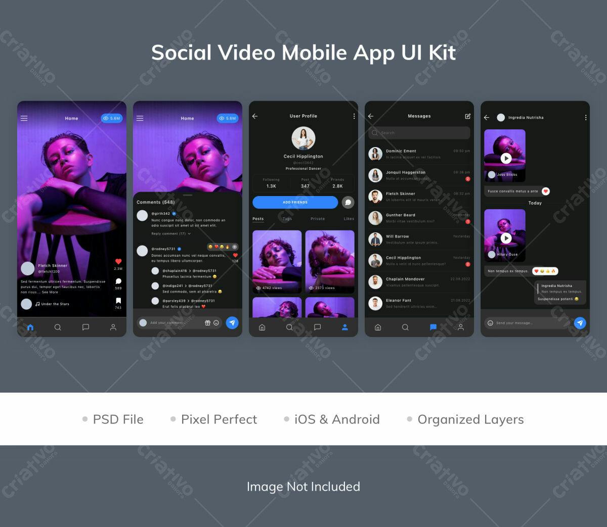 UI Kit App Social Video PSD Editável