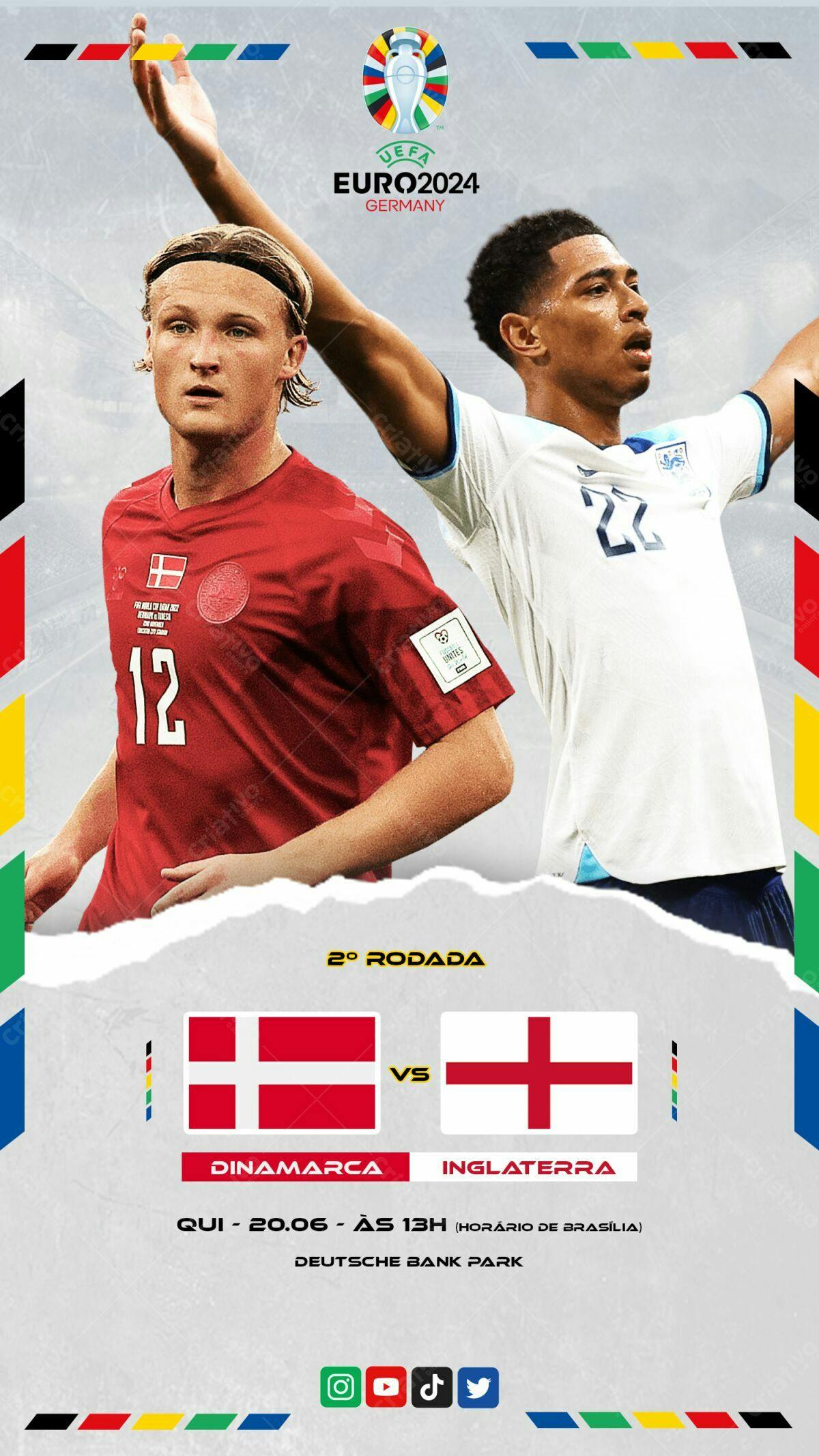 Flyer Eurocopa 2024 Dinamarca x Inglaterra PSD Editável