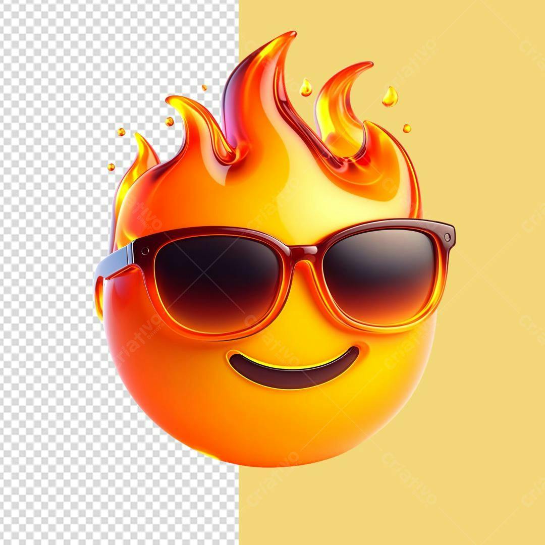 Emoji Verão com Fogo PSD Editável