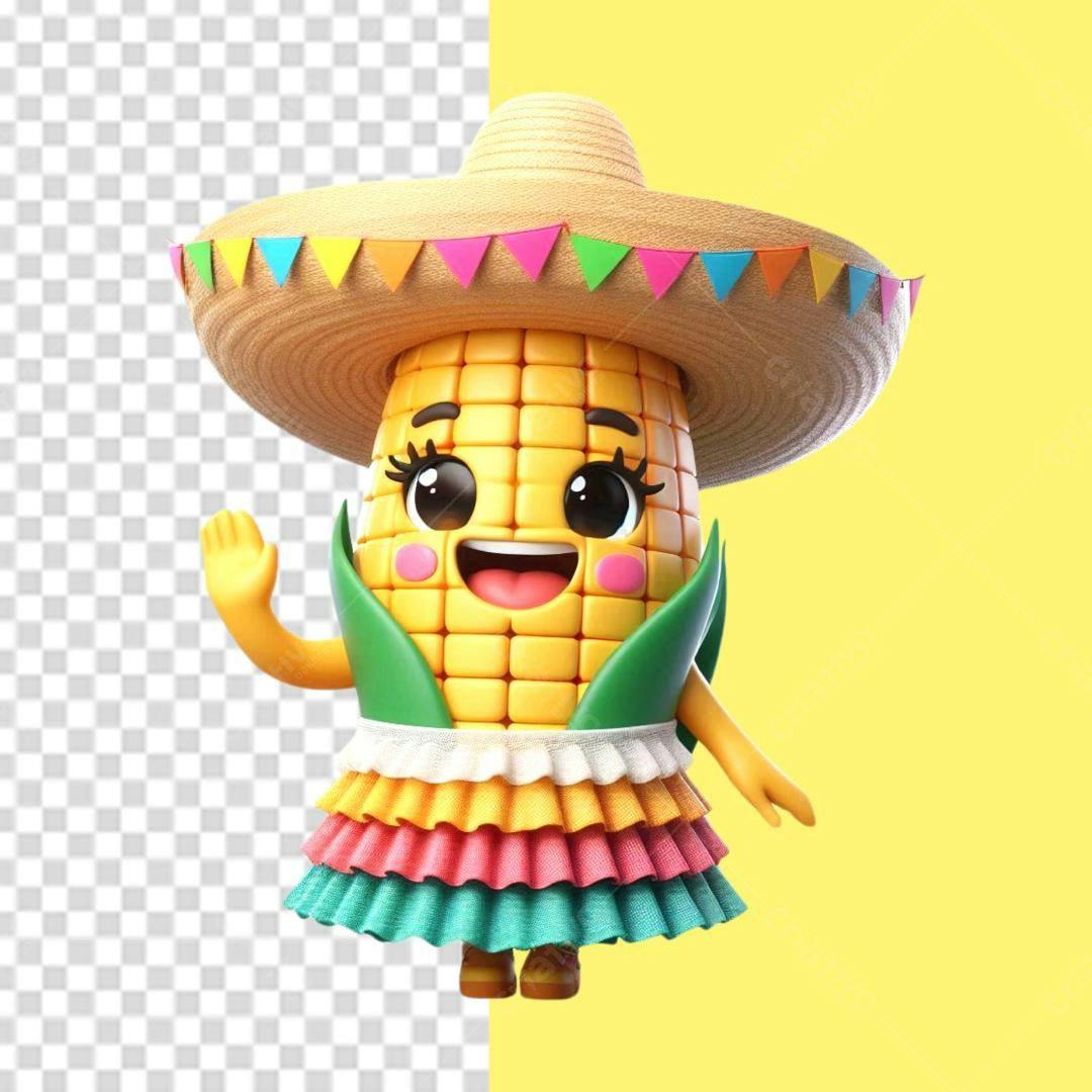Personagem Milho Festa Mexicana PSD Editável