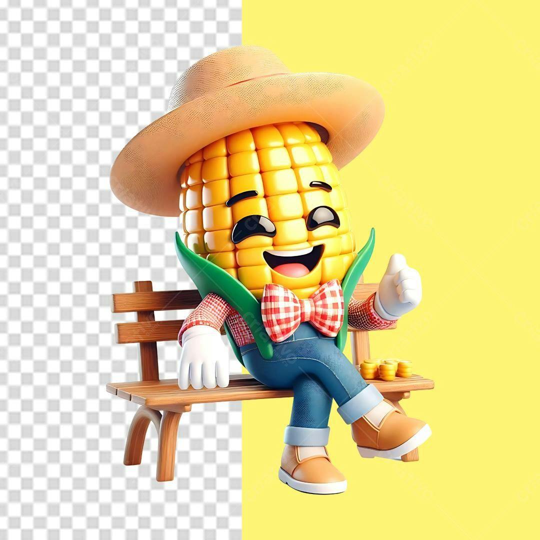 Ilustração Espiga de Milho Feliz PSD Editável