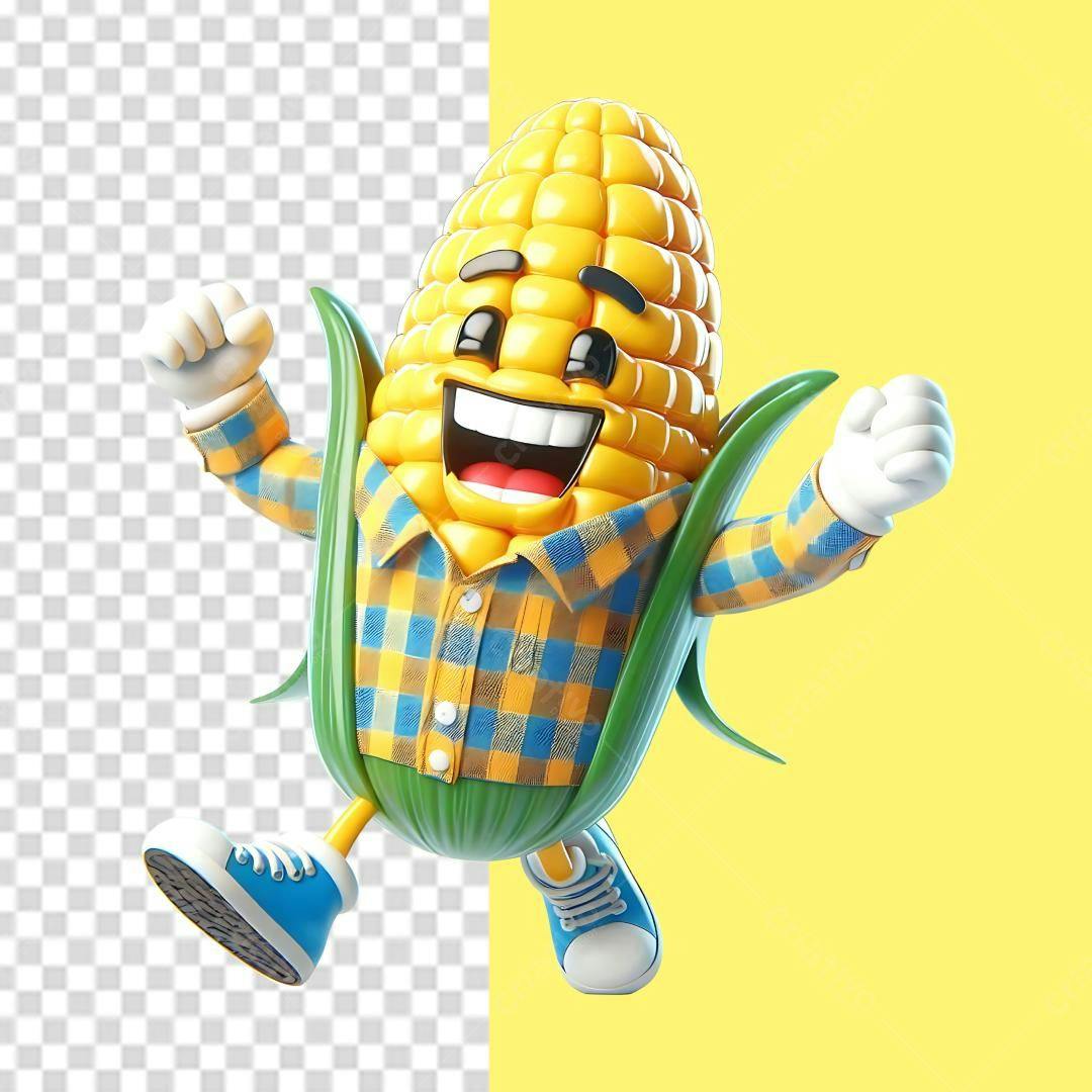 Mascote Milho Feliz para Festa Junina PSD Editável