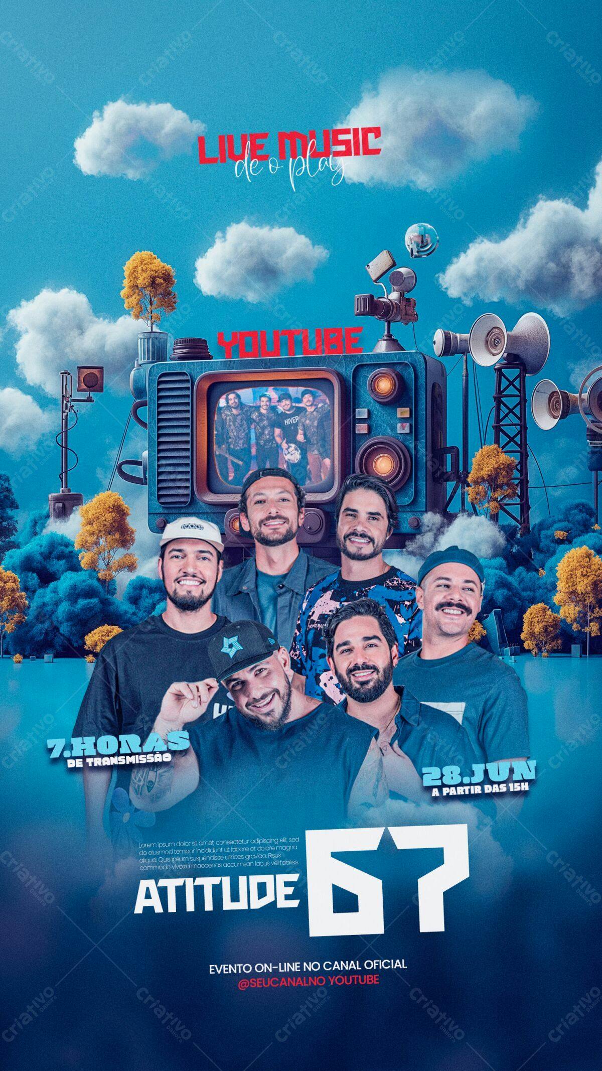 Flyer para Show Online da Banda Atitude 67 PSD