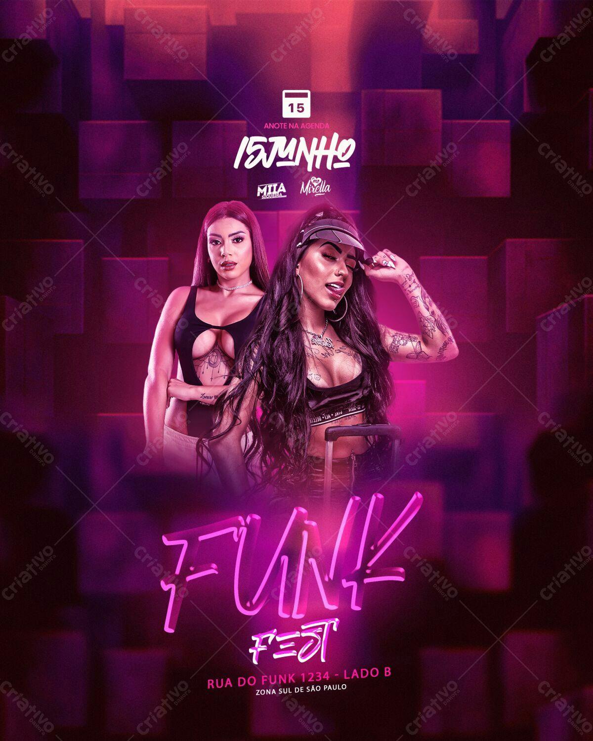 Flyer para Festa Funk com Mia e Mirella PSD Editável