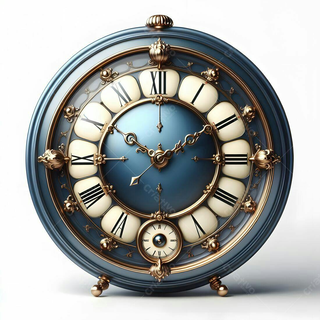 Relógio antigo azul e dourado estilo vintage