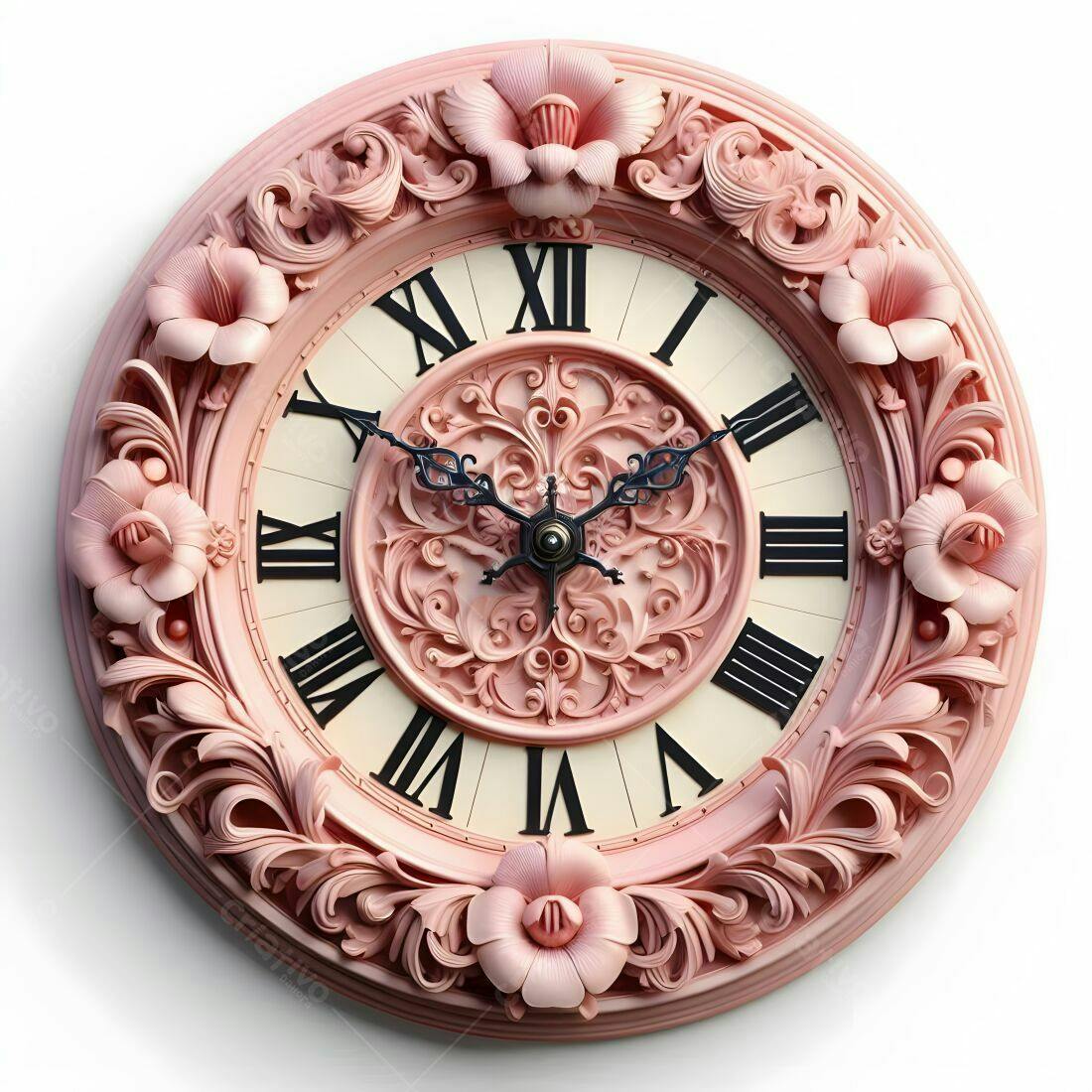 Relógio Rosa com Detalhes em Flor