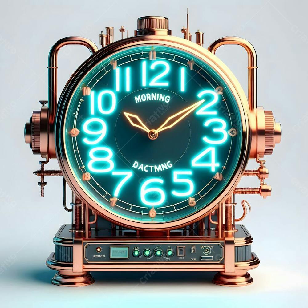 Relógio Matinal Vintage Morning Clock Neon Icon 3D 2D Retrô Néon Icone Elemento