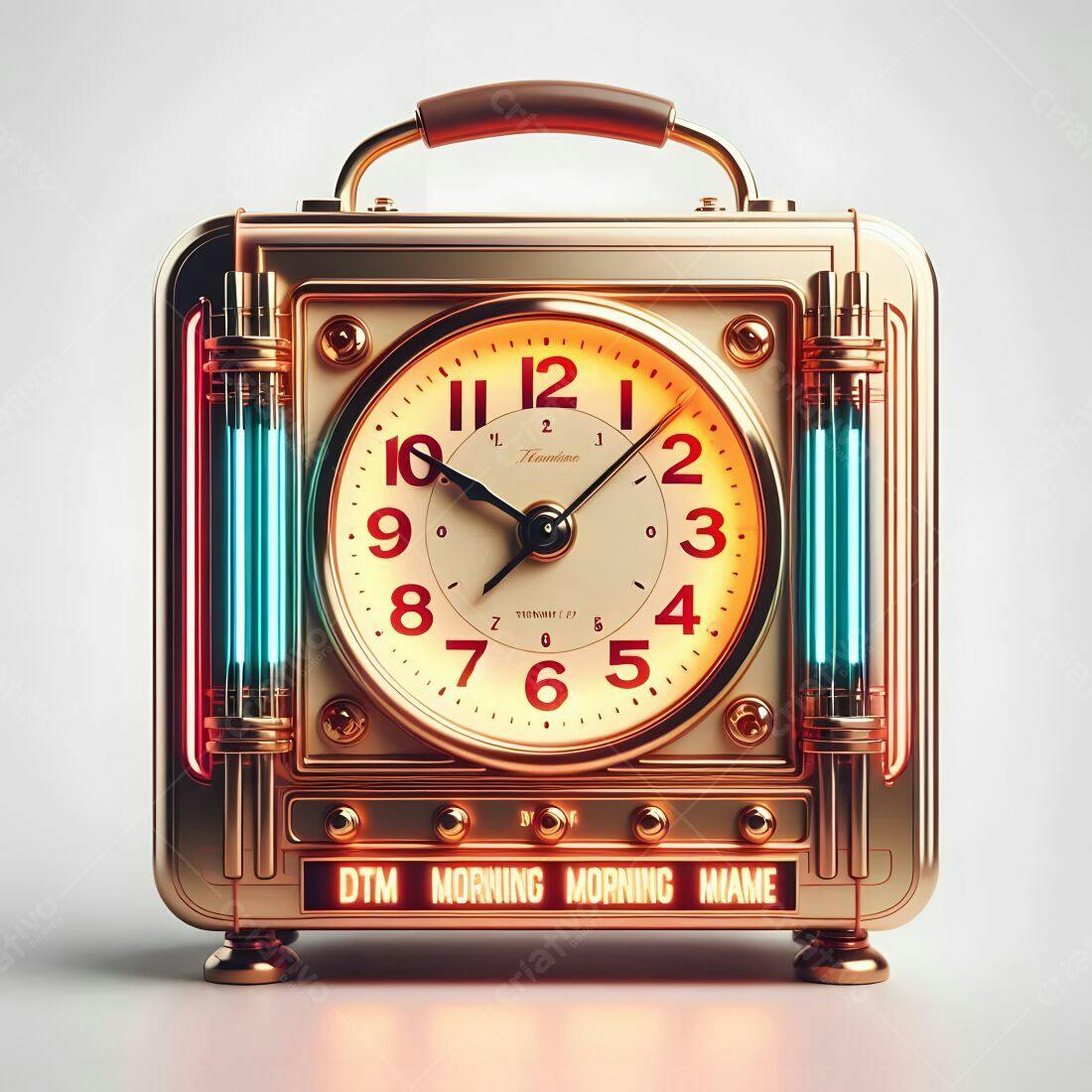 Relógio vintage dourado com iluminação neon