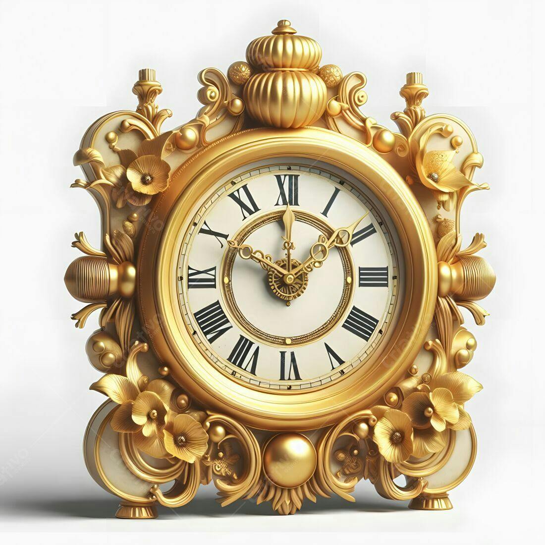 Relógio dourado estilo vintage com flores