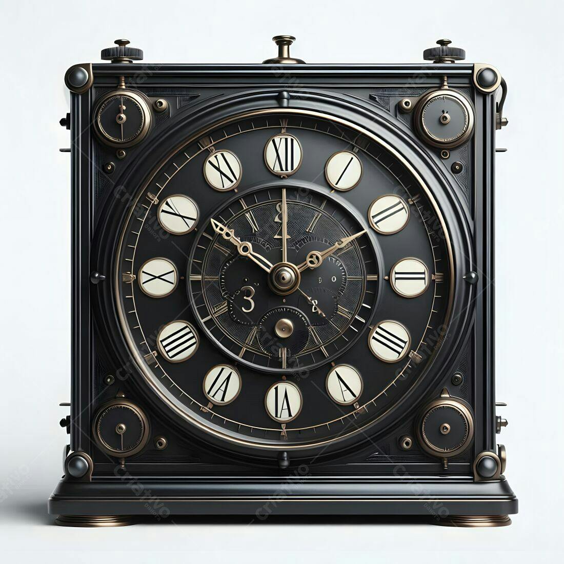 Relógio antigo estilo steampunk preto e dourado