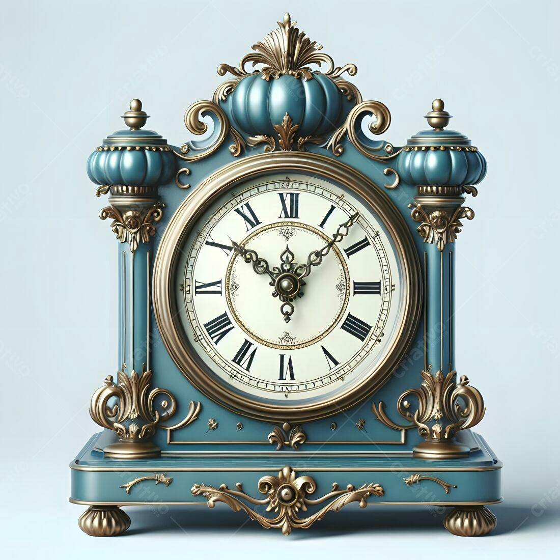 Relógio antigo azul e dourado decoração