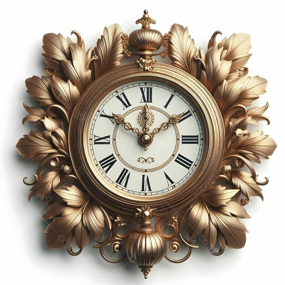Relógio dourado estilo vintage com moldura de folhas