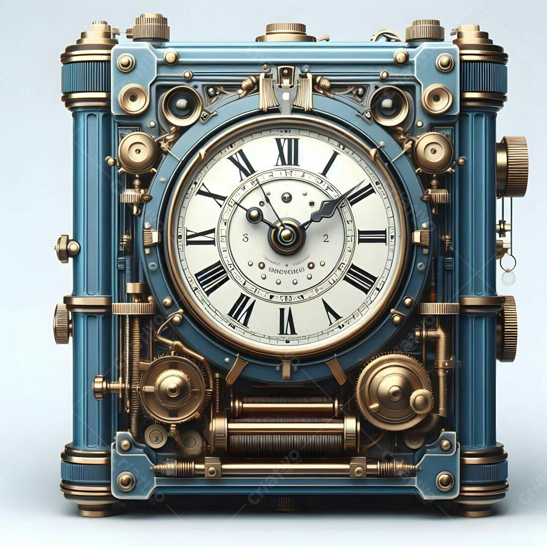 Relógio steampunk azul e dourado