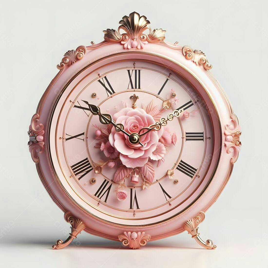 Relógio Rosa com Flores em 3D