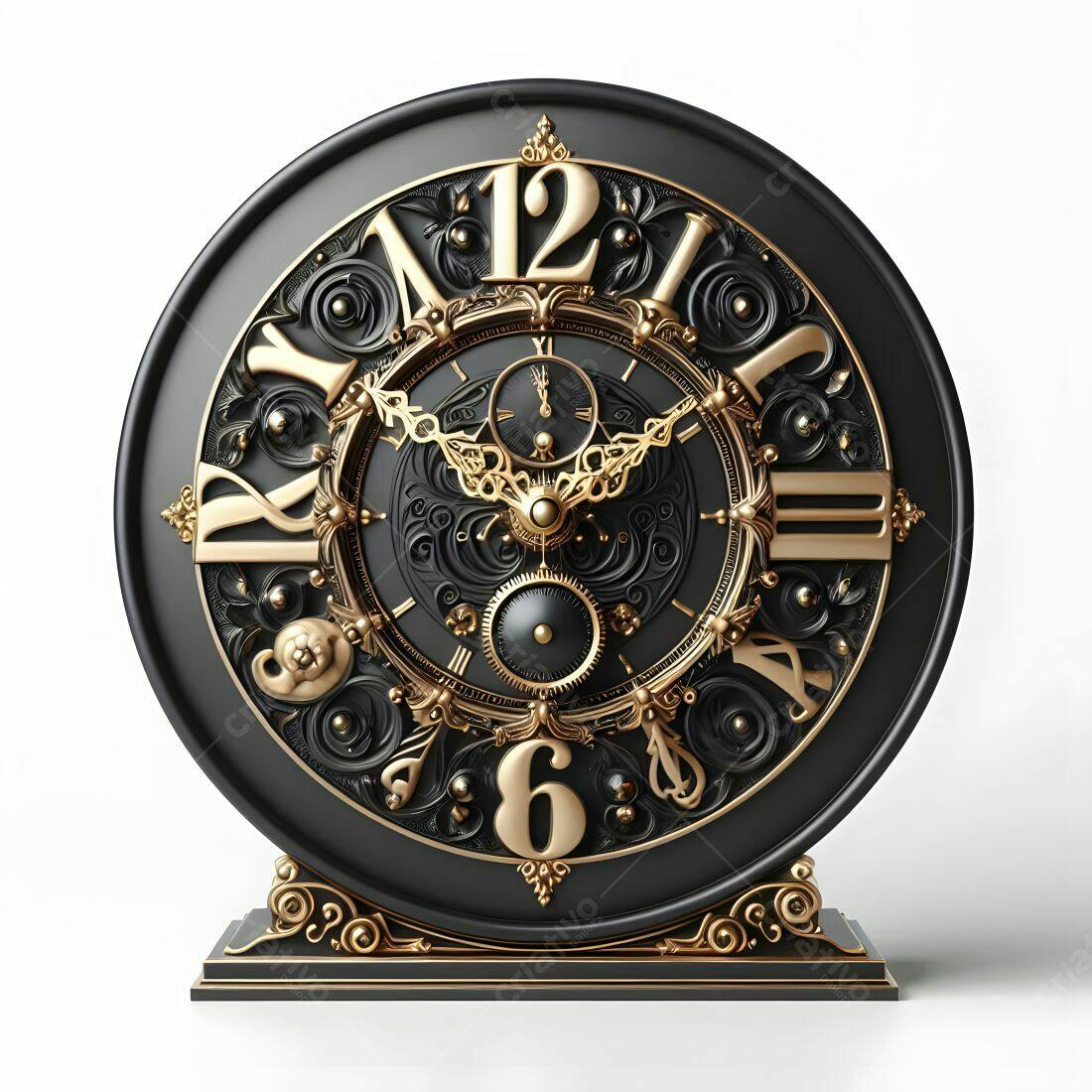 Relógio de mesa preto e dourado estilo vintage