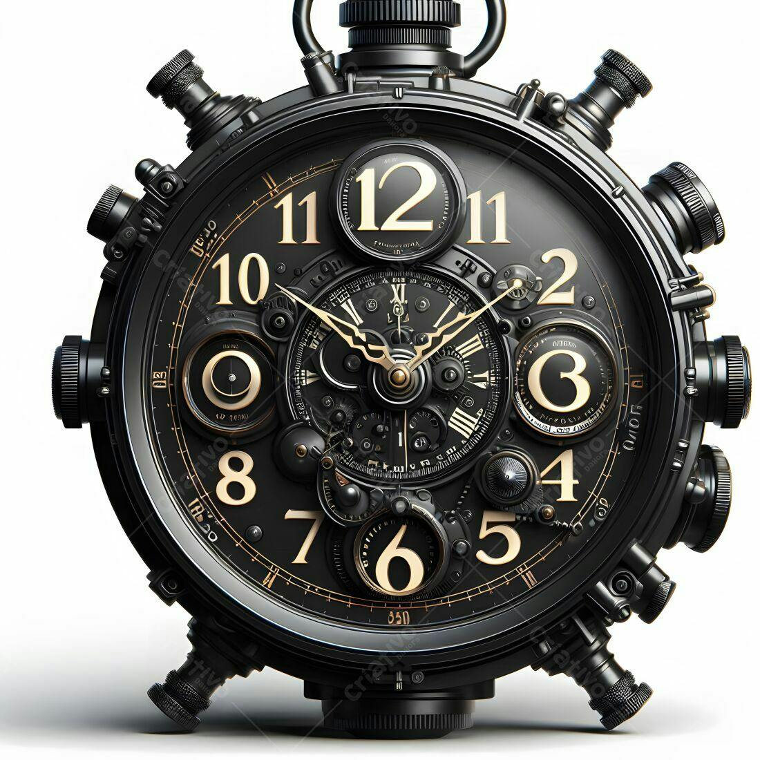 Relógio steampunk preto e dourado detalhes