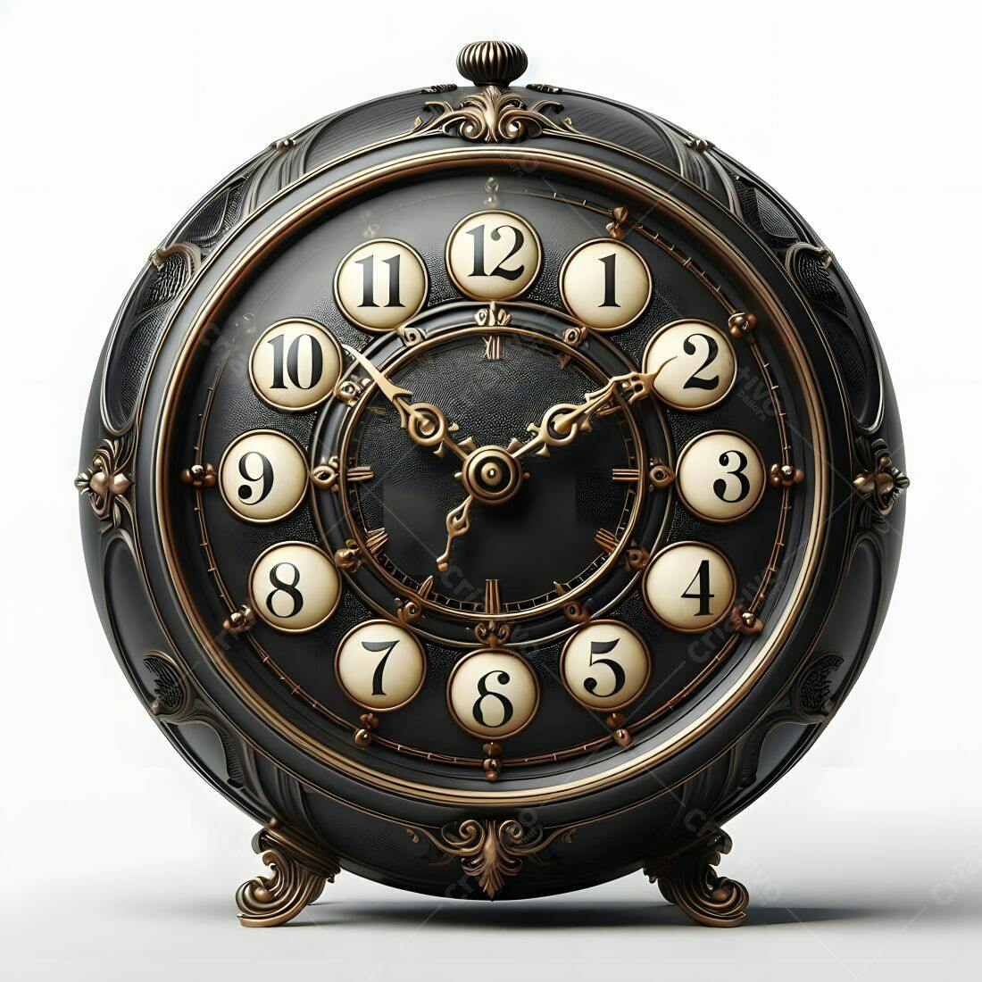 Relógio antigo estilo vintage preto e dourado