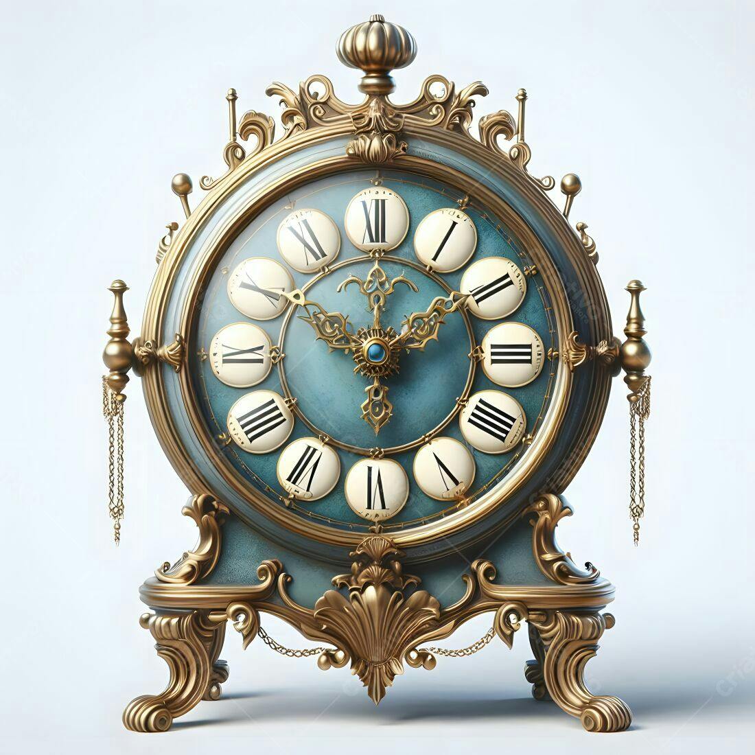 Relógio antigo dourado e azul decoração requintada