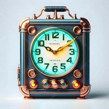 Relógio matinal vintage morning clock neon icon 3d 2d retrô néon icone elemento