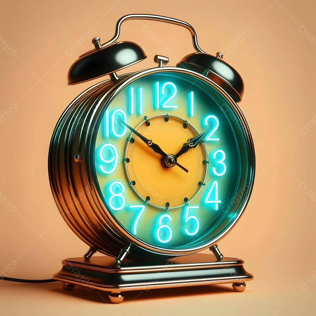 Relógio despertador vintage com números neon