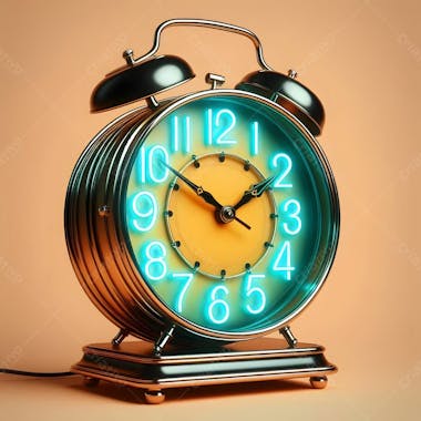 Relógio matinal vintage morning clock neon icon 3d 2d retrô néon icone elemento