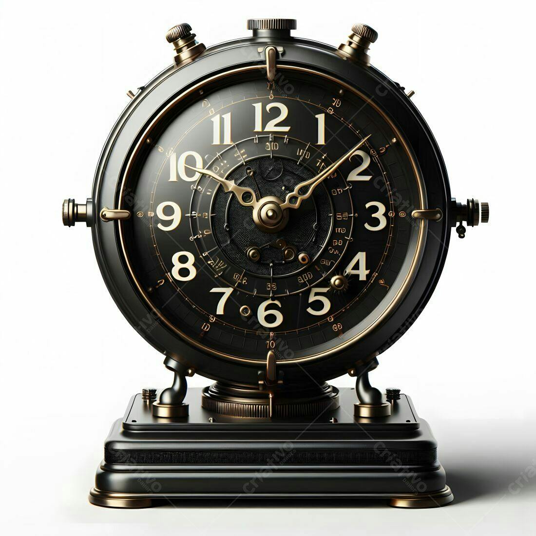 Relógio antigo estilo industrial preto e dourado